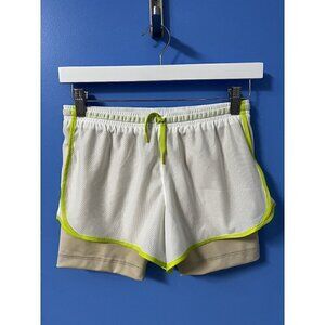 Nike Dri-Fit Tempo Girls 2-In-1 Training Shorts White/Beige Neon Green Accents L